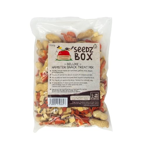 Hamster Deluxe Food Treat Snack Mix 200g - Dried Carrot Banana & Apple with Monkey Nuts & Calcium Soldier Worms - Natural Small Animal Food for Hamsters Gerbils Mice Degus Chipmunks - Seedzbox