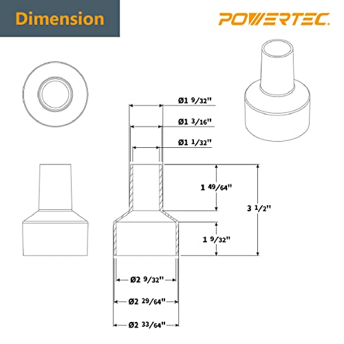 Powertec 70140 2-1/2” To 1-1/4” Hose Reducer – Conversion Unit For Dust Collection Accessories #TOP1