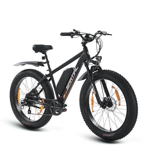 SPATIAL E Bike, E-Bike Herren mit 26 * 4.0' Fat Tire, 48V13AH Akku, Bis zu 150 KM, 85Nm 250W Motor, Offroad Ebike Mountainbike mit Vollfederung, 7-Gang, All-Terrain Elektrofahrrad Herren