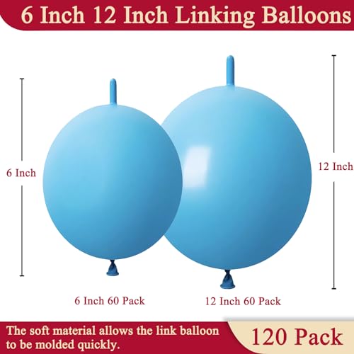 Image of Light Blue Link Balloons 6 Inch 12 Inch 120 Pcs Latex Linking Balloons for Birthday Wedding Party Festival Decorations