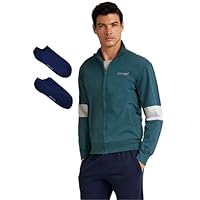 Enrico Coveri Athletic Tuta Completa Uomo Estiva + CALZINI OMAGGIO Cotone Garzato leggero Mezza Stagione collo alto Zip Tasche (IT, Testo, XXL, Regular, Regular, SALVIA 143)