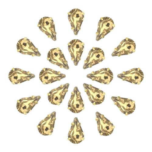 QUARKZMAN 20Stk Tropfenform Aufnähen Strassstein - 8x5mm Flach Rückseite Glas Tropfen Kristall Strass Gold Zinken Setting für Handwerkliche Basteln Schmuck Kleidung Verzierungen (Kaffee)