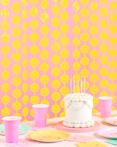 xo, Fetti Smiley Foil Curtain Party Decorations - Set of 2 | Happy Pastel Birthday Party Decorations, Cute Bachelorette Party, Baby Shower, Yellow