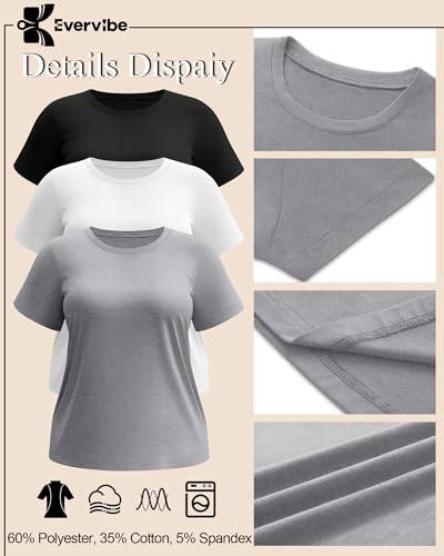 3 Pack Plus Size Women's T-Shirts Crew Neck Short Sleeve Tops Loose Fit Casual Summer Basic Plain Tees3