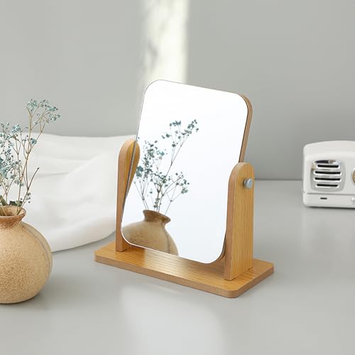 Espejo de maquillaje con soporte de bambú natural miniatura 7