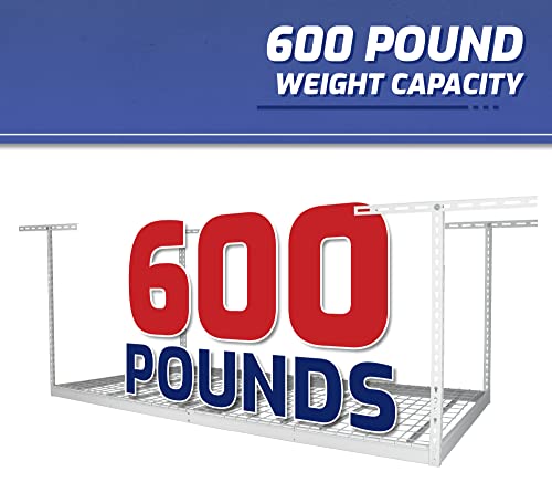 Saferacks 4X8 Overhead Garage Storage Rack Heavy Duty - White (12"-21") - Holds 600 Lb #TOP4