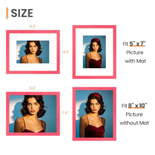 Image of upsimples 8x10 Picture Frame, Display Pictures 5x7 with Mat or 8 x 10 Without Mat, Wall Hanging Photo Frame, Hot Pink, 1 Pack