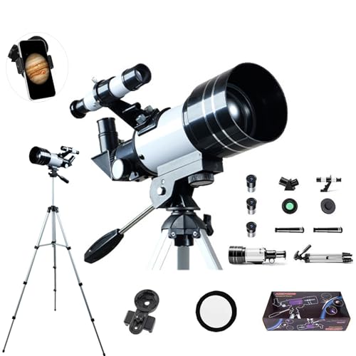 Telescopio Astronómico para Niños Adultos, 70mm Apertura 300mm Telescopio Refractor Portable, 15 150X, Alta Transmisión, con Trípode Ajustable y Soporte para Teléfono para Astronomía Principiantes