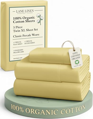 Image of LANE LINEN Eco Friendly 100% Organic Cotton Fully Elasticized Twin XL Sheet Set, Low Pilling Fade Resistant Machine Washable Extra Long Twin Bedding Set, Soft & Comfy Cotton Sheets- Cocoon