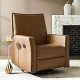 HULALA HOME Swivel Rocker Recliner Chair, Small Leather Recliners for Small Spaces, Glider Rocker Recliner with Faux Leather Upholstery, Push Back Reclining Chair for Living Room, Camel
