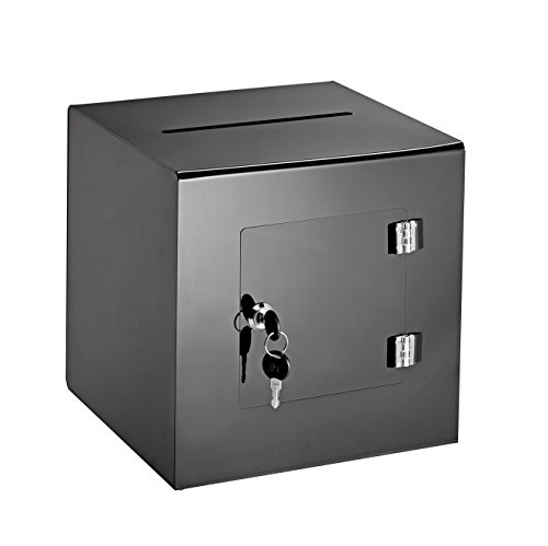 AdirOffice 10'' x 10'' Acrylic Ballot Box Donation Box with Easy Open Rear Door - Durable Acrylic Box with Lock - Ideal For Voting, Charity & Suggestion Collection - Black