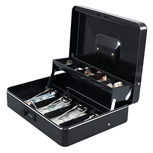 Xydled Cash Box with Money Tray and Combination Lock,Tiered, Cantilever Design,4 Bill / 5 Coin Slots,11.8" x 9.5" x 3.5"