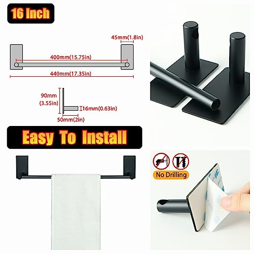 Alise Bath Single Towel Bar,Towel Rack Towel Hanger For Bathroom And Kitchen,Sus304 Stainless Steel Towel Holder Racks,Self Adhesive Free-Drilling Wall Hanging Towel Rail 16 Inch,Gwld040-B Black #TOP5