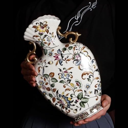 Vase en céramique chinois à double oreille stable pour bouquet lourd
