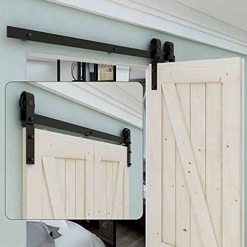 Ltiyitl 4Ft Bi-Folding Sliding Barn Door Hardware,Smoothly And Quietly-Heavy Duty -Simple And Easy To Install For 2 Doors Hardware Kit,Basic"J"[No Door ] #TOP6
