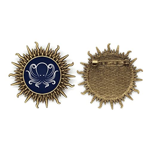 Broche pieuvre marine métal noir et blanc cadeau original océan