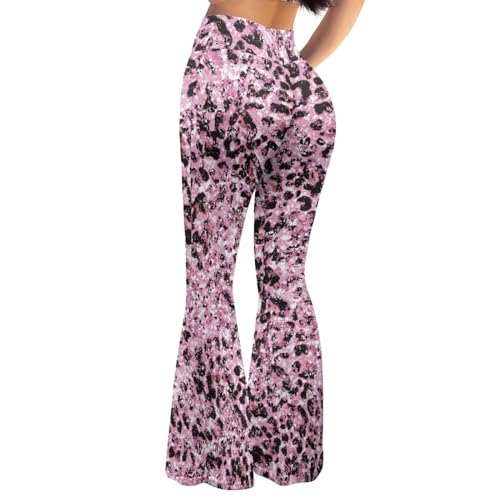 Yewattles Calça feminina rodada para ioga estampada, cintura alta, flare estilo bootcut, calça de co