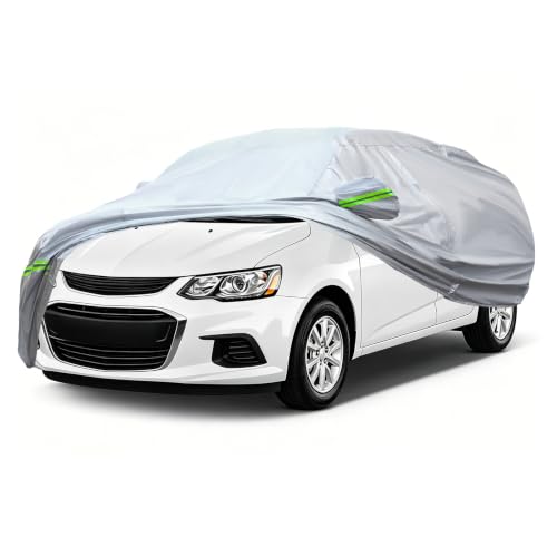 Image of AUQDD 6-Layers Premium Sedan Car Cover Waterproof All Weather Weatherproof UV Sun Protection Snow Dust Storm Resistant Outdoor Exterior Custom Form-Fit Full Padded Car Cover with Straps 165 inch-181 inch K1