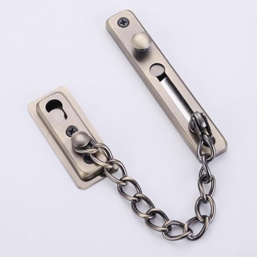 Pestillo de cadena de puerta sin perforación con restrictor de perno bloqueo deslizante para seguridad del hogar, cadena de construcción de acero inoxidable para identificación de visitantes y