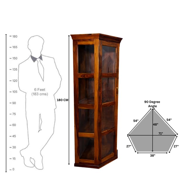 Image of SONA Art & Crafts Astro Sheesham Wooden Crockery Cabinet with Glass Door | Solid Wood Multipurpose Storage Cabinets for Living Room Home & Kitchen | Book Shelf Wooden - Natural Finish