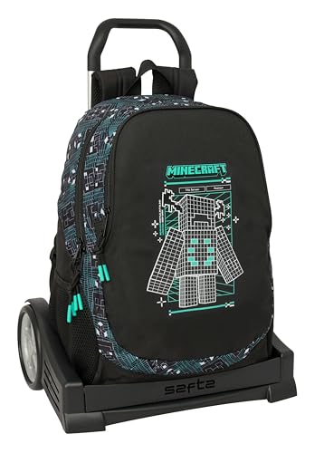 MINECRAFT SCREEN - Mochila Escolar, Espalda Ergonómica, con Carro Safta Evolution, Ideal para Niños de Diferentes Edades, Cómoda y Versátil, Calidad y Resistencia, 32x16x44 cm