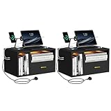 Floating Bedside Tables With RGB LED Lighting & 1 AC Power Outlet/2 USB Ports,Modern Floating Nightstand With1 Drawer & 2 Open Shelves,46.5x30x25.5cm,Suitable for Bedrooms & Living Rooms(2pcs, Black)