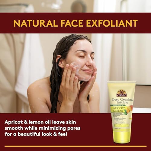 OKAY Oil Control Facial Scrub Exfoliator - Exfoliating Face Wash, Face Scrub for Women and Men, Moisturizing and Brightening, Leaves Skin Smooth and Clean, Paraben Free - Apricot Lemon, 6 oz (1 Pack)
