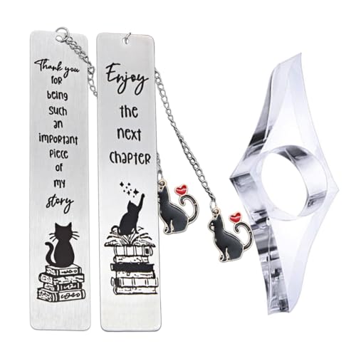 SIRLOMU 2-piezas Marcapáginas de Metal con Cadena, Anejo de Gato, Personalizado, para Amantes de los Libros, Accesorios de Libro, Regalos de Lectura para Jóvenes Escritores