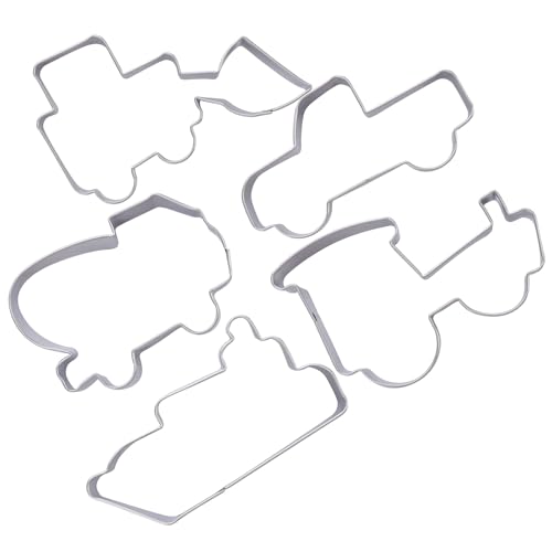 SHINEOFI 5 Stück Teiliges Edelstahl Ausstechformen Baustellenfahrzeuge Rostfrei Langlebig Leicht für DIY Kekse Muffins Brot und Plätzchen Backformen für Hobbybäcker