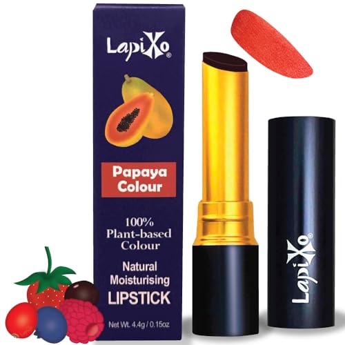 LAPIXO 100% Plant-based Color, Unique Natural Moisturizing Lipstick | Non-Toxic, All Food Ingredients, Antioxidant-rich Superfoods, Natural Matte Vibrant Color, 4.4g/0.15oz (Papaya color)