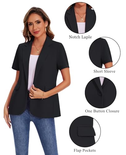 MINTLIMIT Women Short Sleeve Blazer Lightweight Button Front Business Jacket Notched Lapel Work Office Blazers with Pockets3