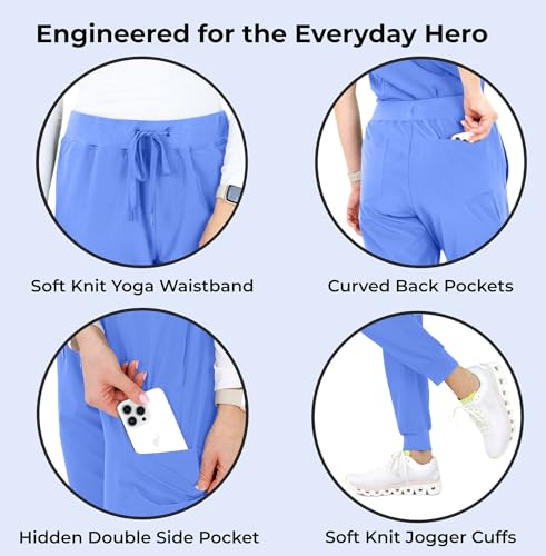 Image of READY SET SCRUBS - Scrub Pants for Women - 2 Pack - Cargo Jogger Pants Set with 8 Pockets - Yoga Waistband - Soft & Stretchy