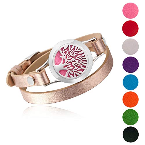 BESTTERN Never Fade Stainless Steel Genuine Leather Essential Oil Diffuser Bracelet Family Tree