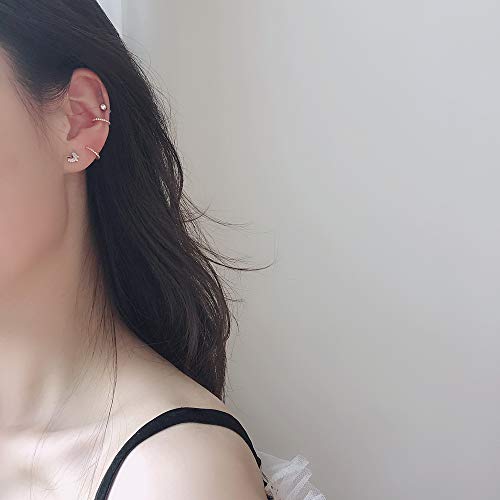 Dainty Crystal Ear Cuffs No Piercing Small Hoop Earrings Sterling Silver Cz Cartilage Wrap Climber Huggies 11Mm For Women Girls Rose Gold (Silver) #TOP4