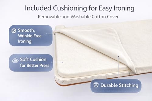 Image of NEO Premium Wall Mounted Foldable Ironing Board | 48 x 20.5 Inch Large Space Saving Ironing Table | Heavy Duty Wall Mount with Washable Off-White Cover