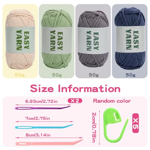 4x50g Crochet Yarn, Chunky Yarn for Crochet Easy Cotton Yarns for Crochets with Easy-to-See Stitches, Stitch Markers - Image 2