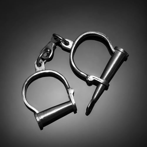 Image of Vintageware Heavy-Duty Carbon Steel Handcuffs with Removable Key, Chrome Finish, Non-Adjustable Metal Cuffs for Theatre, Stage Performances, Film Props, Costume Accessories & Historical Display