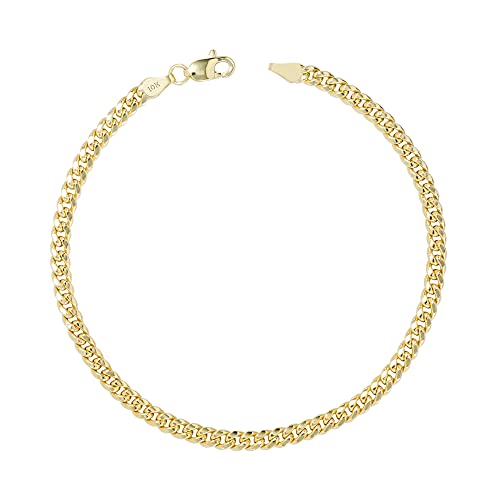 Nuragold 10k Yellow Gold 4mm Miami Cuban Link Chain Bracelet, Mens Womens Jewelry 7" 7.5" 8" 8.5" 9"