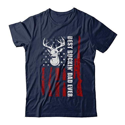 TeesNow Men's Best Buckin Dad Ever Deer Hunting Shirt Short Sleeve Tee (Navy, L)