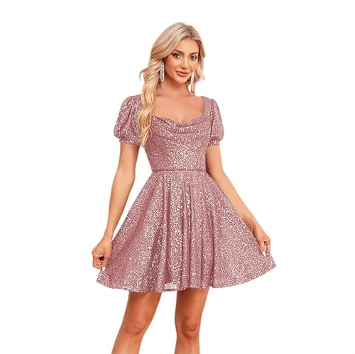 YOFF Sparkly Sequin Homecoming Dresses for Cocktail Short Sleeves Mini Prom Club Party Dress YO192