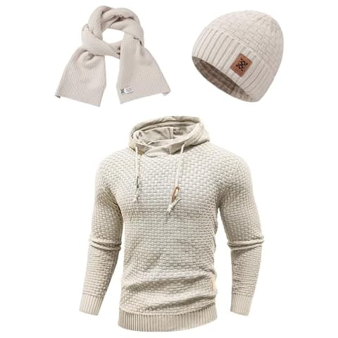 Zaitun Mens Hoodie Winter Scarf and Beanie Hats Bundle for Women Khaki Large Cover