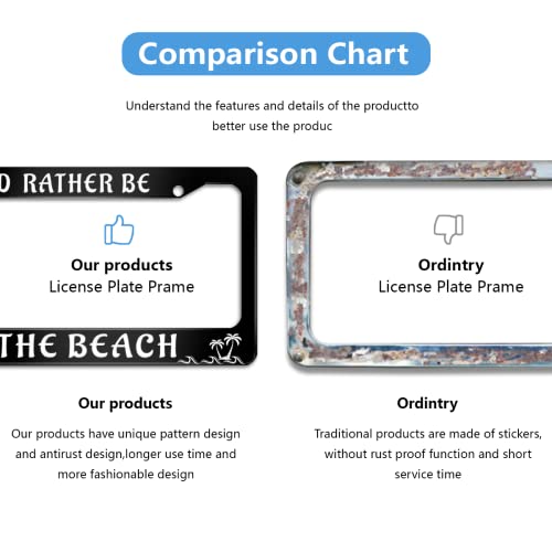 I'd Rather Be At The Beach License Plate Frame Stainless Steel Car Accessories Personalized License Plate Cover Fits Standard U.s. Vehicles Size: 12.2 X 6 Inches For Men Women #TOP2
