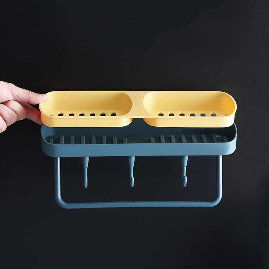 Jabonera Autodrenante Hogar sin punch-Free Drenado de la pared Estructura de jabón de lavabo interior Baño de cocina Aseo de la cocina Plástico de doble capa plato Jabonera Jabonera Guardar