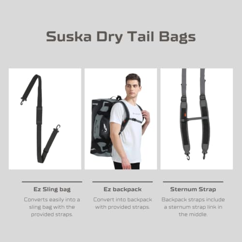 Image of SOLACE SUSKA Waterproof Tail Bag for Motorcycle, 60L 60x32x40 cm, with Roll-Top Closure Reflective Bungee and Webbing Mounting Straps Detachable Backpack Straps