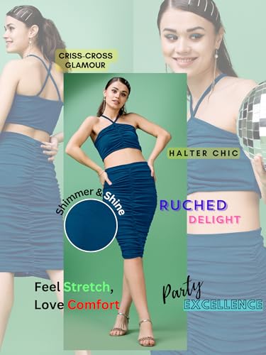Image of PURVAJA Womens Polyester Blend Solid Knee Length Co-Ord Set (Zera-042-045)