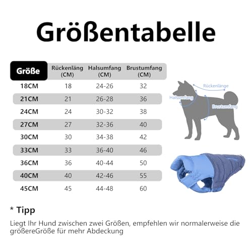 SGSPET Hunde-Wintermantel, Warmes Polsterfleece, Weste mit Geschirr, Wasser-Winddicht, reflektierend, bequem, verstellbar, für kleine/mittel Hunde (Blau, XS(Chest 32cm))