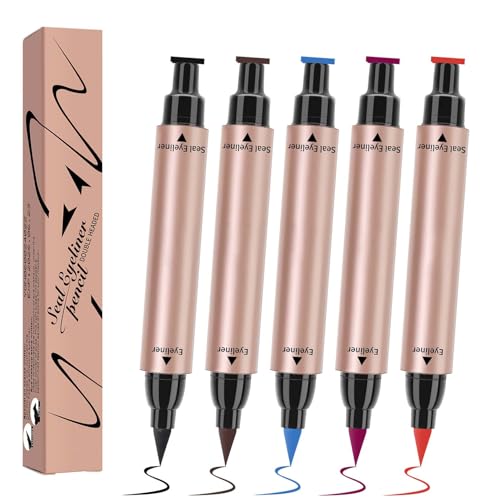 Doppelseitiger Eyeliner Stamp, 5 Farben Flüssiger Eyeliner, Eyeliner Wasserfest mit Winged Stamp, Bleistift Eyeliner Stempel Make-up, Langlebiger & Wischfester Eyeliner, Geschenk für Frauen & Mädchen Doppelseitiger Eyeliner Stamp, 5 Farben Flüssiger Eyeliner, Eyeliner Wasserfest mit Winged Stamp, Bleistift Eyeliner Stempel Make-up, Langlebiger & Wischfester Eyeliner, Geschenk für Frauen & Mädchen