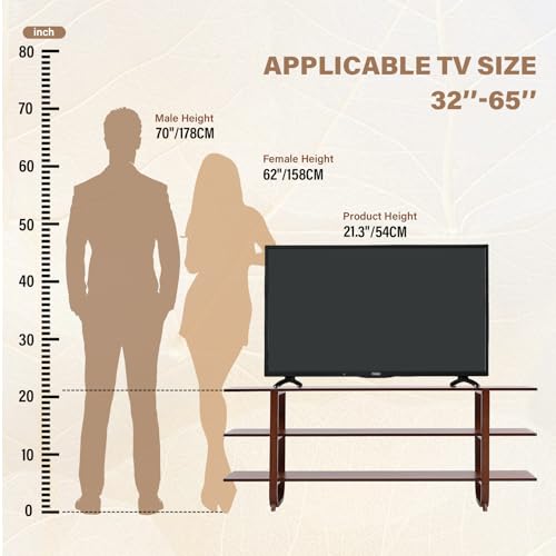Image of Tiita Walnut TV Stand for 65-Inch TVs, 3-Tier Storage, Modern Media Console