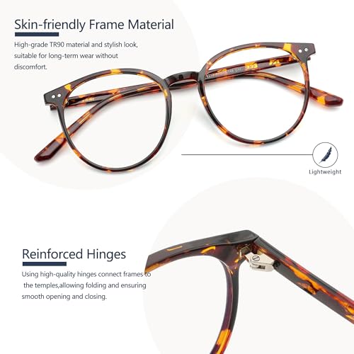 Image of 2 Pack Blue Light Blocking Glasses for Women and Men, Round Frame Computer Gaming Anti Eyestrain & UV Glare RF6213 (Clear + Coco Tortoise)