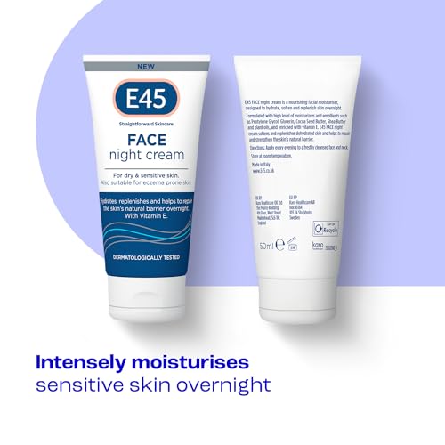 E45 Face Night Cream - Nourishing Night Moisturiser to Restore Skin Barrier – For Sensitive Skin & Eczema Prone Skin - Regenerative & Firming Night Cream - Perfume Free - Dermatologist Approved - 50ml - Image 3
